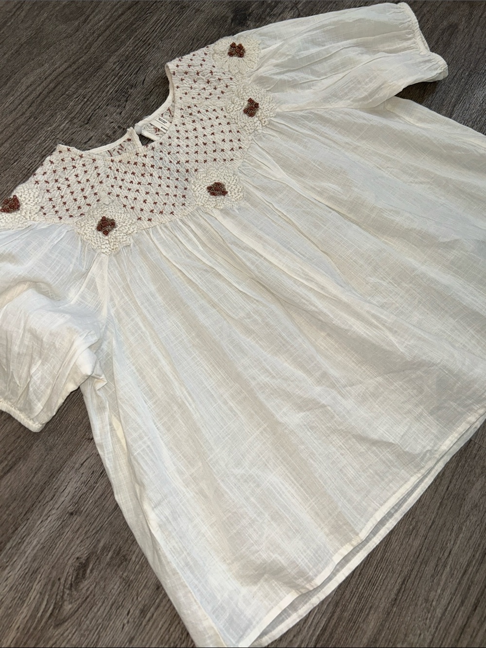 Anthropologie Boho Embroidered Cotton Peasant Blouse Ivory XL - Picture 2 of 9